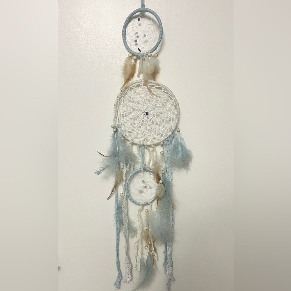 Bohemian Three-Tier Blue and Ivory Dreamcatcher